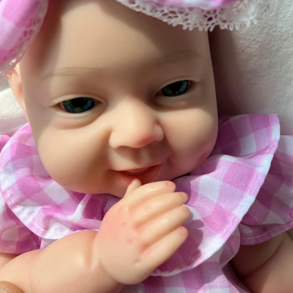 13" Realistic Full Silicone Baby Doll – Lifelike Newborn Girl in Pink Gingham Dress with Big Bow