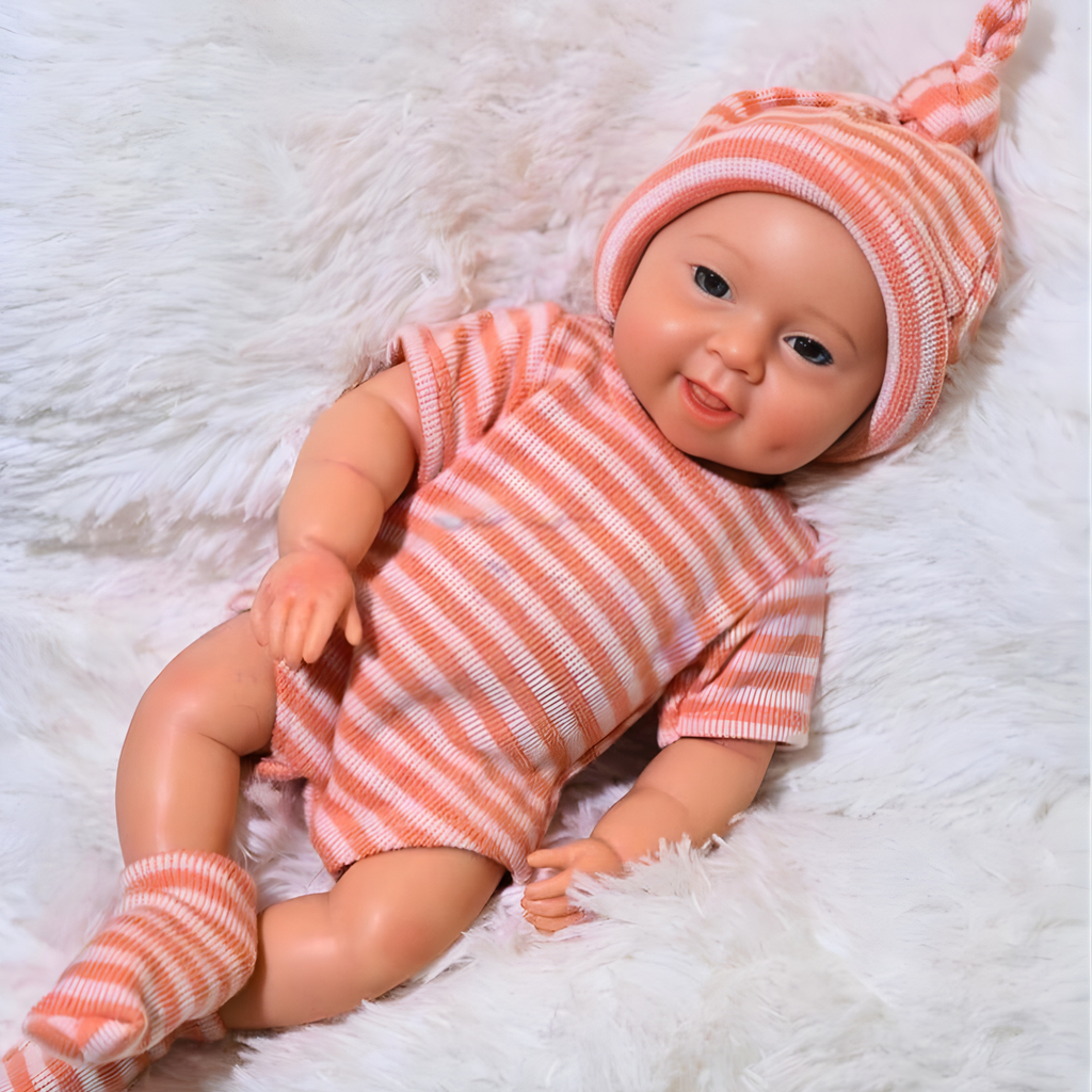 13" Realistic Full Silicone Baby Doll – Lifelike Newborn Girl in Orange Striped Outfit