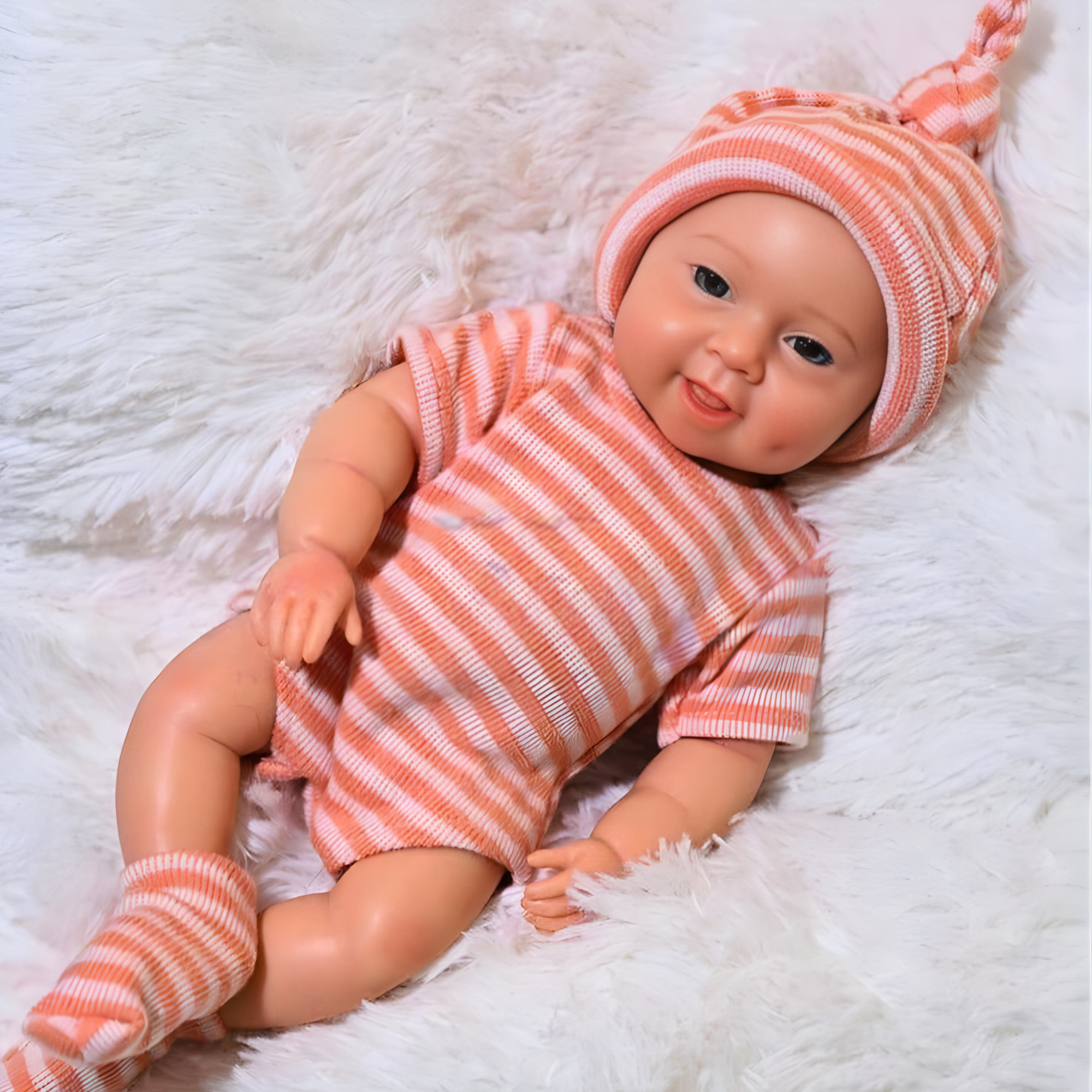 13" Realistic Full Silicone Baby Doll – Lifelike Newborn Girl in Orange Striped Outfit