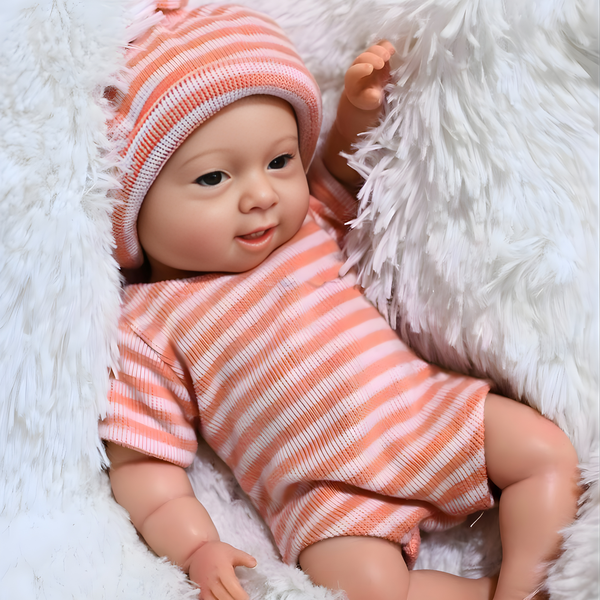 13" Realistic Full Silicone Baby Doll – Lifelike Newborn Girl in Orange Striped Outfit