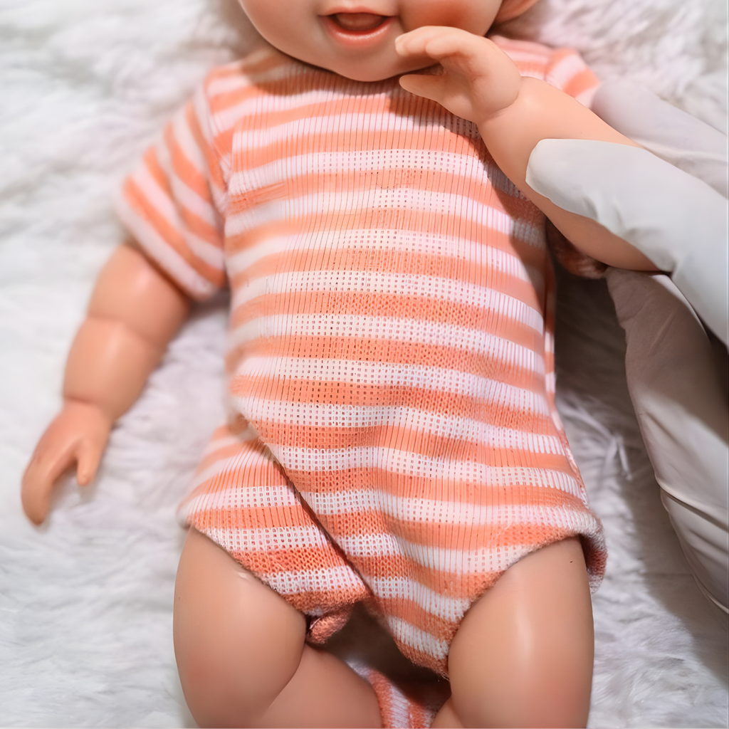 13" Realistic Full Silicone Baby Doll – Lifelike Newborn Girl in Orange Striped Outfit