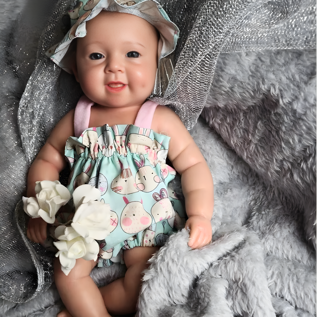 13" Realistic Full Silicone Baby Doll – Lifelike Newborn Girl in Bunny Romper & Hat