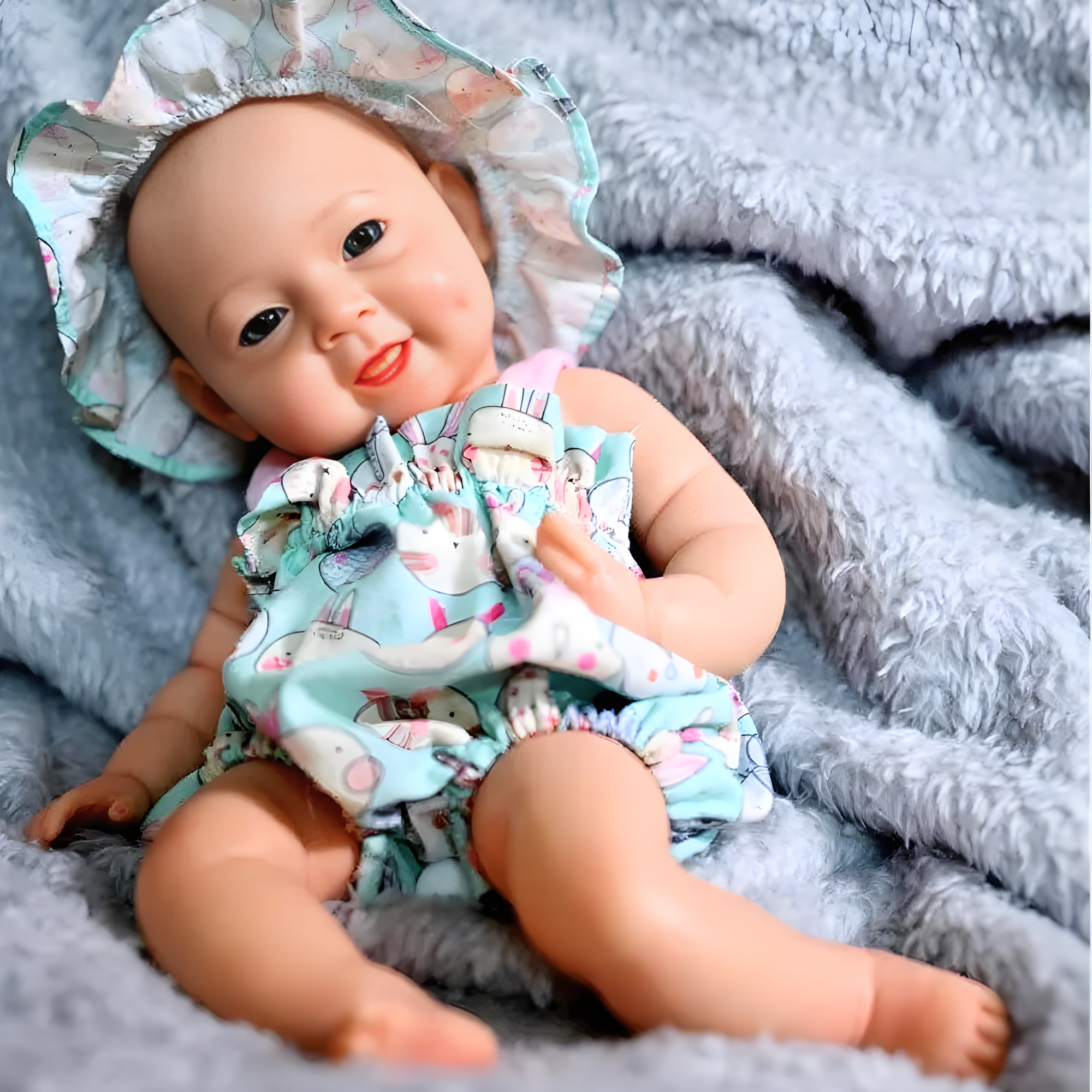 13" Realistic Full Silicone Baby Doll – Lifelike Newborn Girl in Bunny Romper & Hat