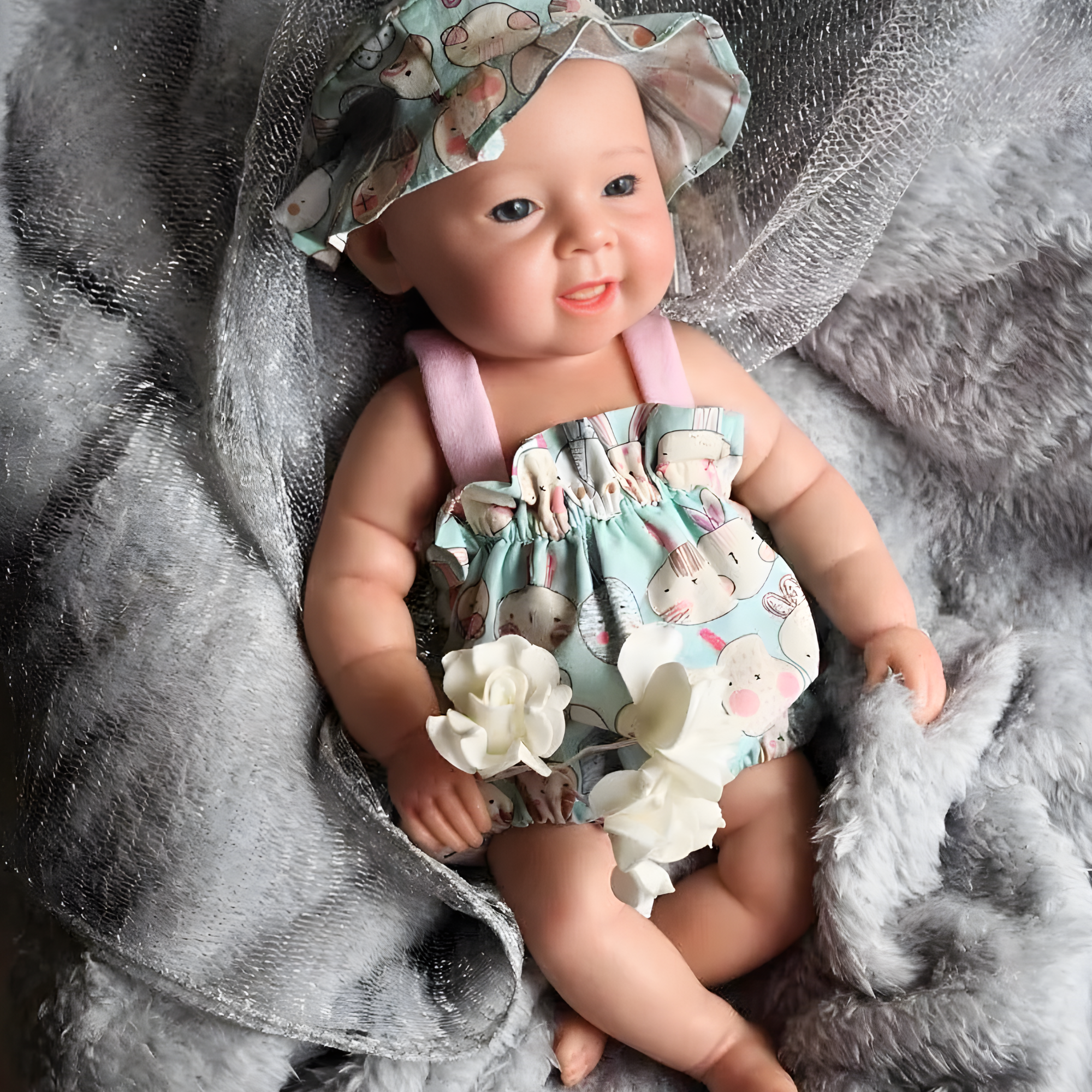 13" Realistic Full Silicone Baby Doll – Lifelike Newborn Girl in Bunny Romper & Hat