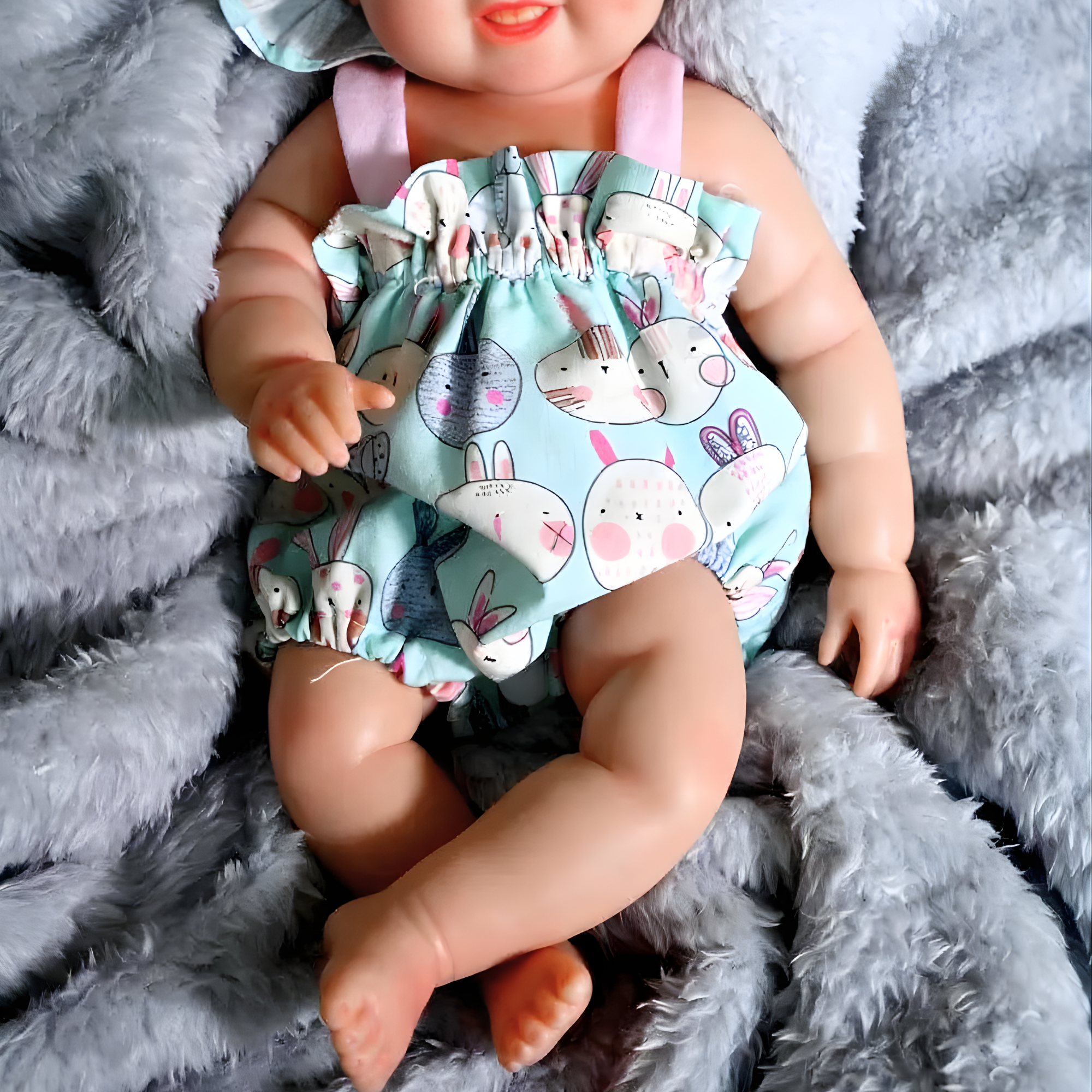 13" Realistic Full Silicone Baby Doll – Lifelike Newborn Girl in Bunny Romper & Hat