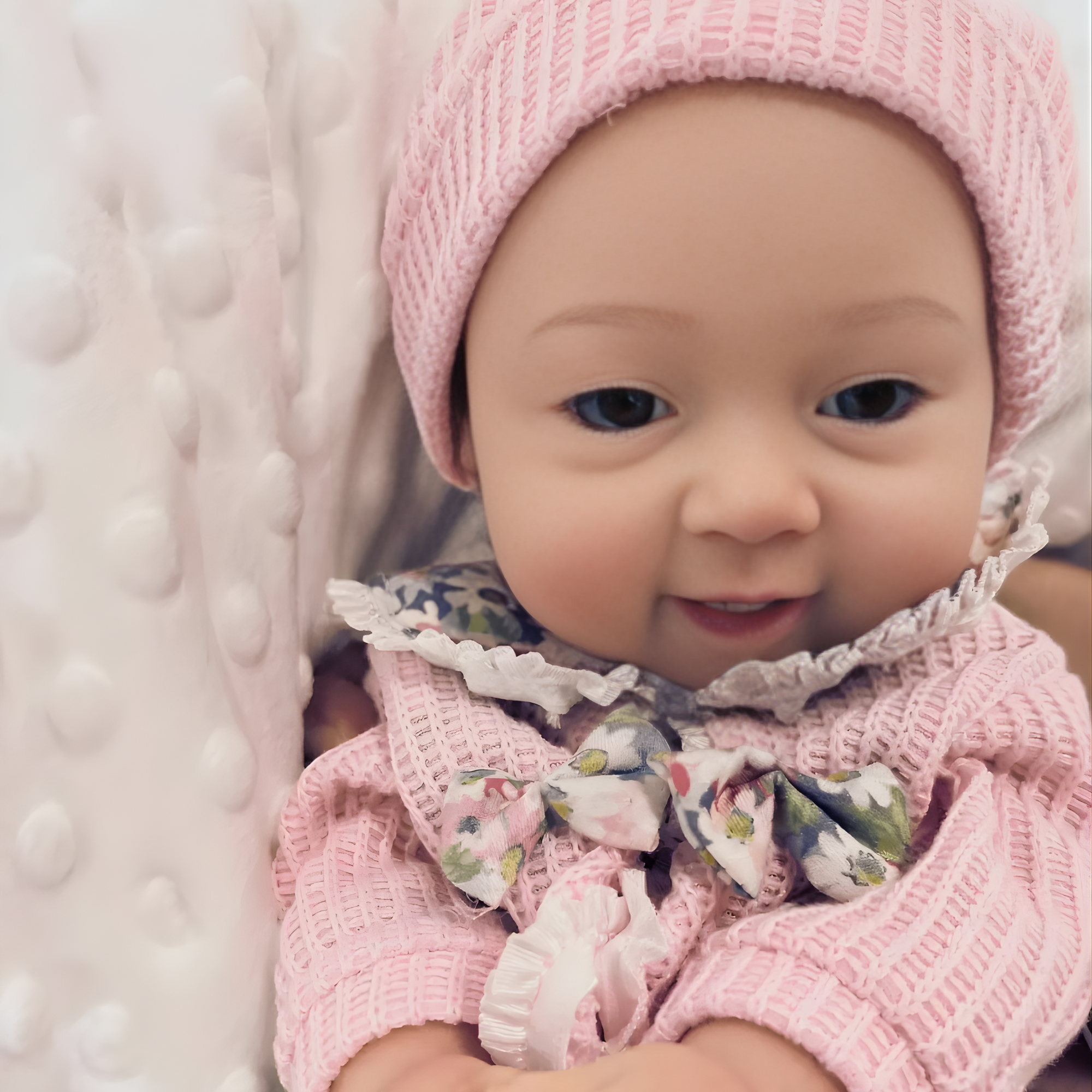 13" Realistic Full Silicone Baby Doll – Lifelike Newborn Girl in Floral Dress & Pink Knit Hat