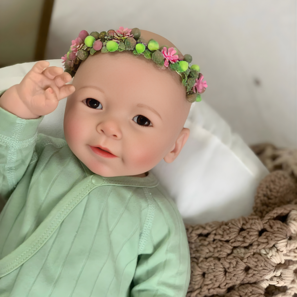 13" Realistic Full Silicone Baby Doll – Lifelike Newborn Girl in Green Pajama with Flower Headband, Pacifier & Bottle