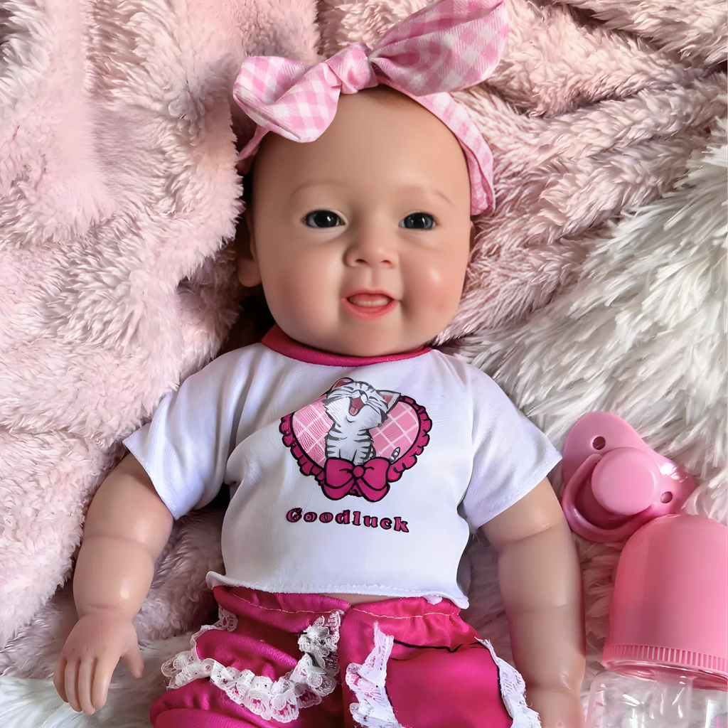13" Realistic Full Silicone Baby Doll – Lifelike Newborn Girl in Pink Outfit with Headband