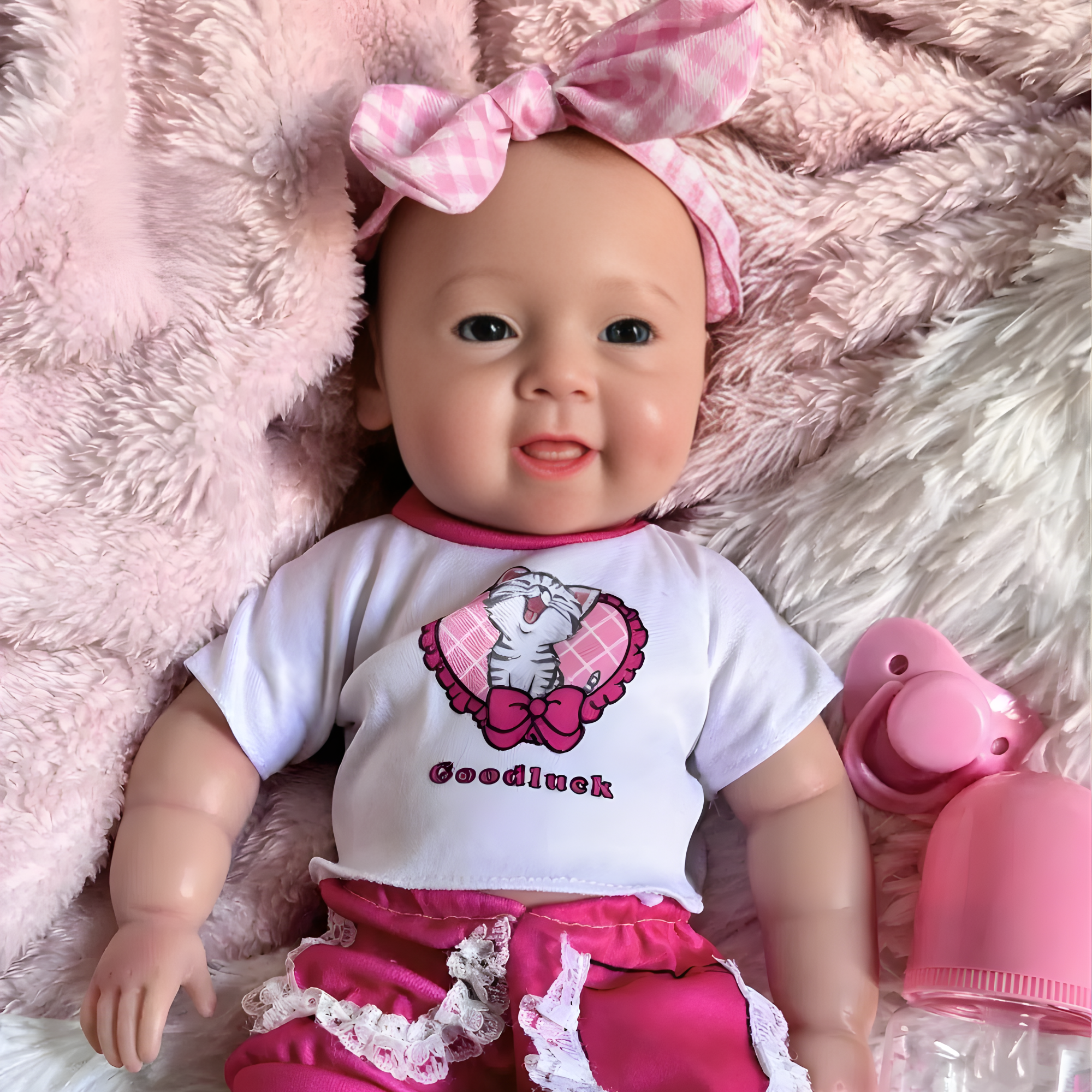 13" Realistic Full Silicone Baby Doll – Lifelike Newborn Girl in Pink Outfit with Headband