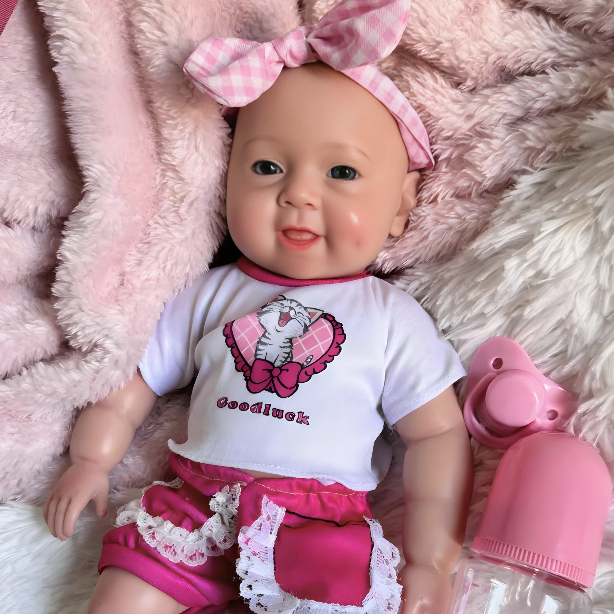 13" Realistic Full Silicone Baby Doll – Lifelike Newborn Girl in Pink Outfit with Headband