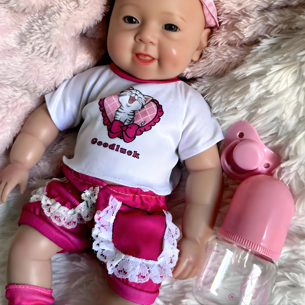 13" Realistic Full Silicone Baby Doll – Lifelike Newborn Girl in Pink Outfit with Headband