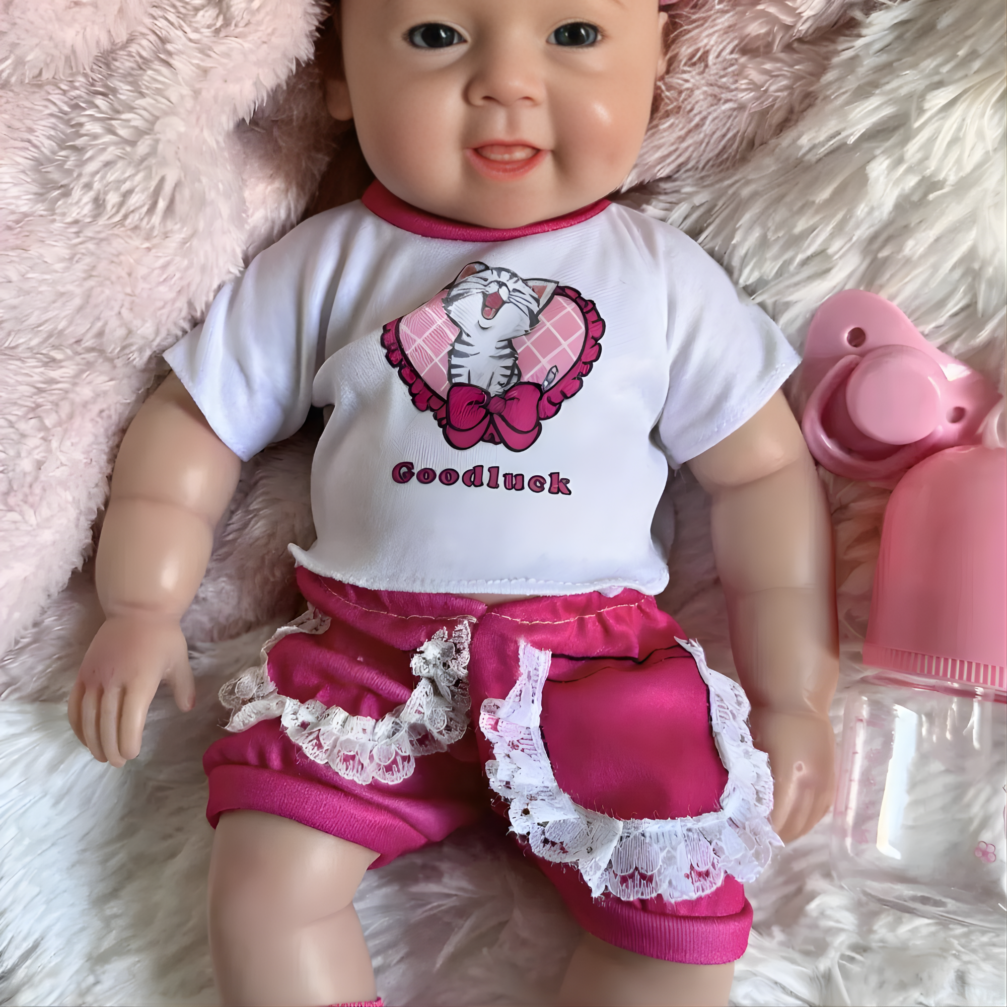 13" Realistic Full Silicone Baby Doll – Lifelike Newborn Girl in Pink Outfit with Headband