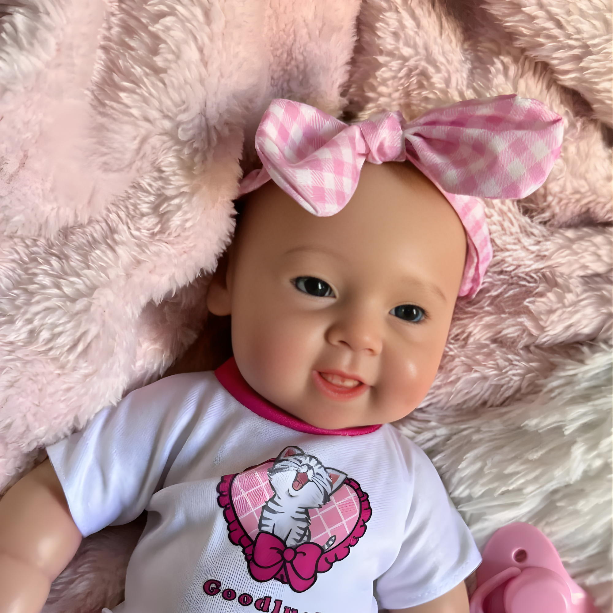 13" Realistic Full Silicone Baby Doll – Lifelike Newborn Girl in Pink Outfit with Headband