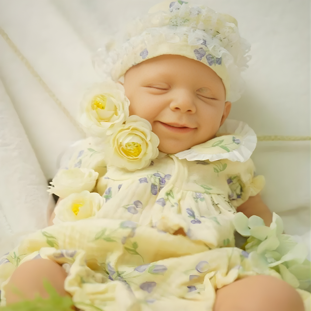 13" Realistic Full Silicone Baby Doll – Lifelike Newborn Sleeping Girl in Yellow Floral Dress