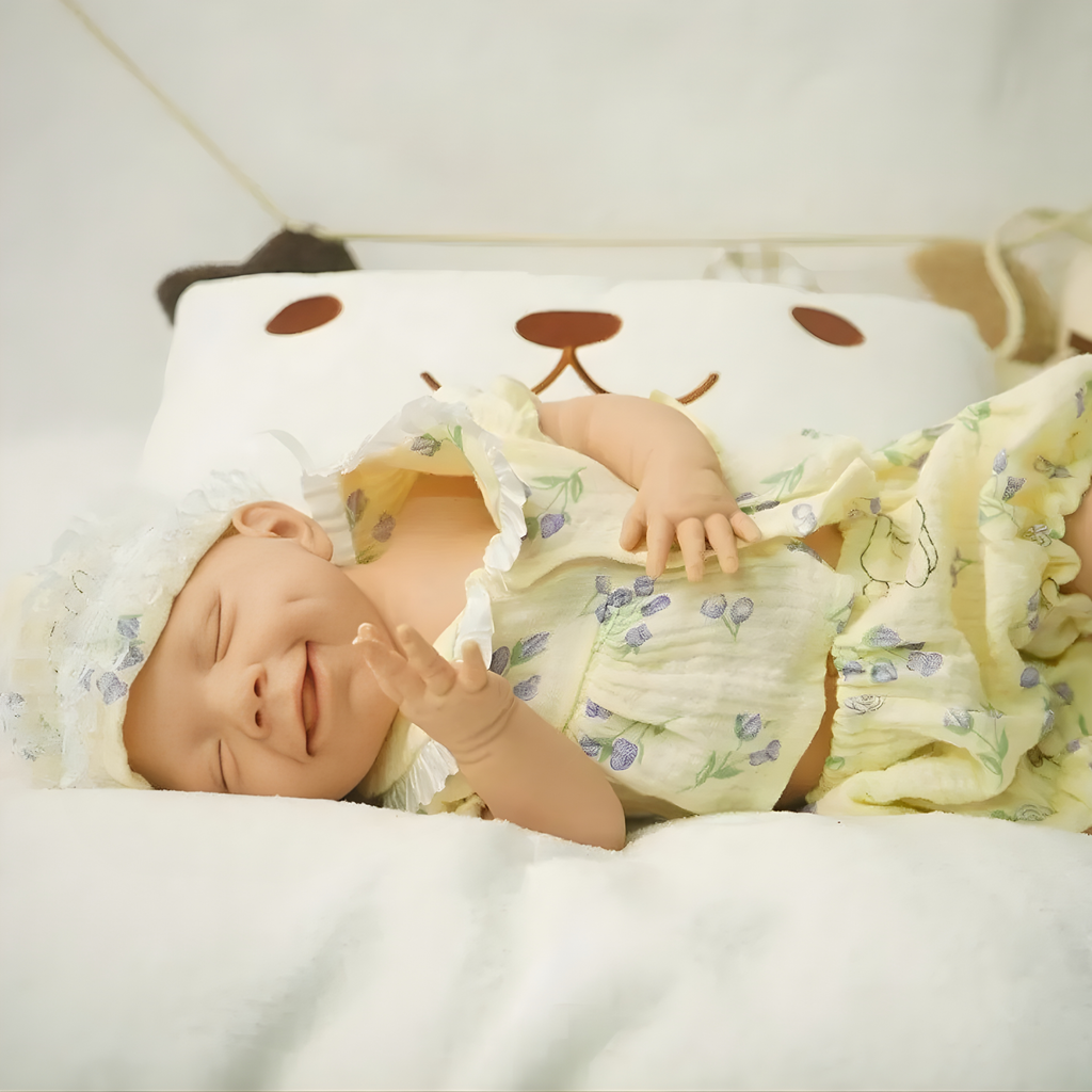 13" Realistic Full Silicone Baby Doll – Lifelike Newborn Sleeping Girl in Yellow Floral Dress