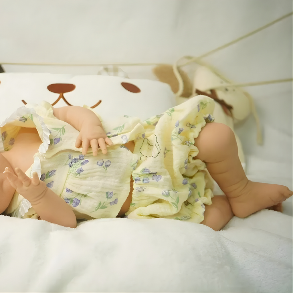 13" Realistic Full Silicone Baby Doll – Lifelike Newborn Sleeping Girl in Yellow Floral Dress