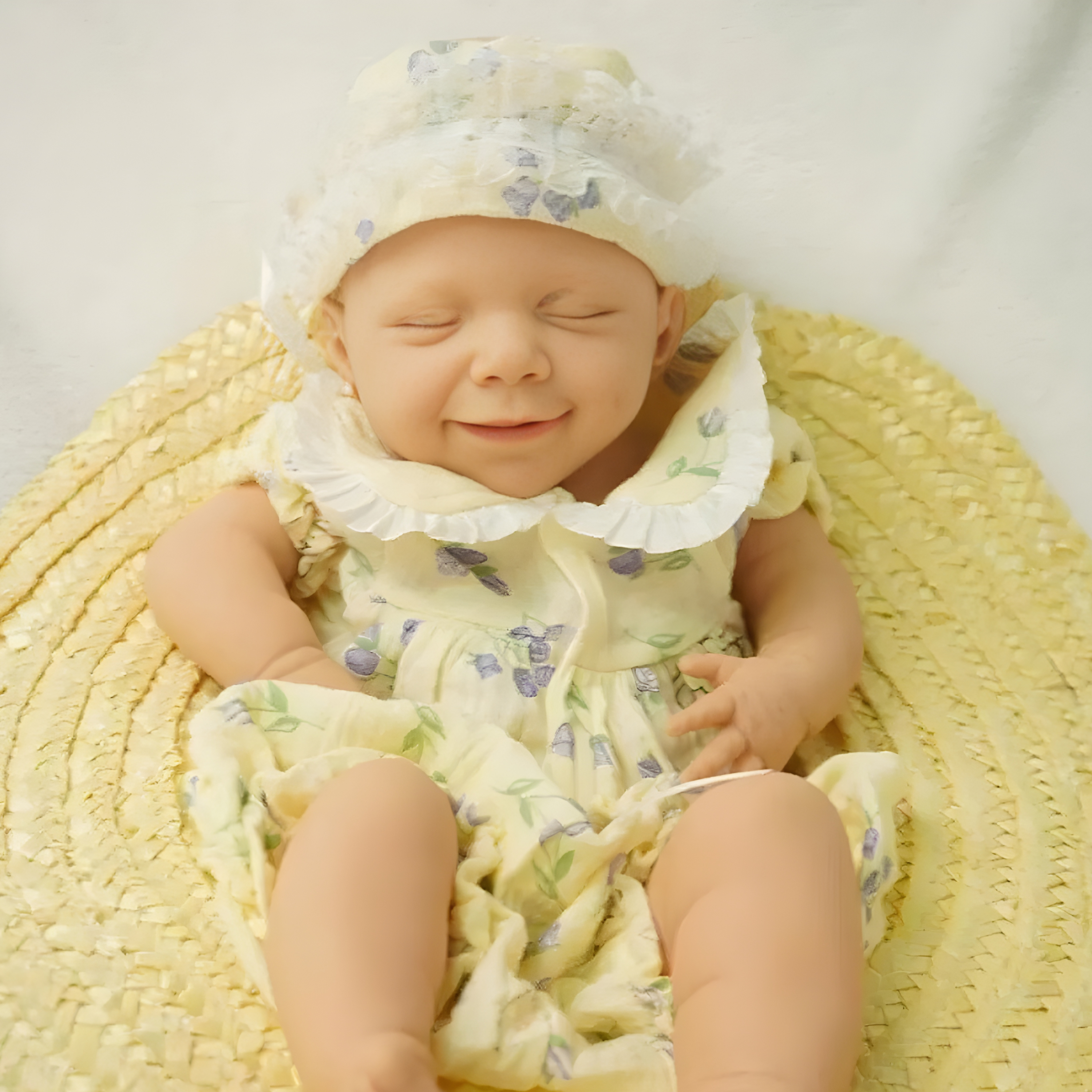 13" Realistic Full Silicone Baby Doll – Lifelike Newborn Sleeping Girl in Yellow Floral Dress