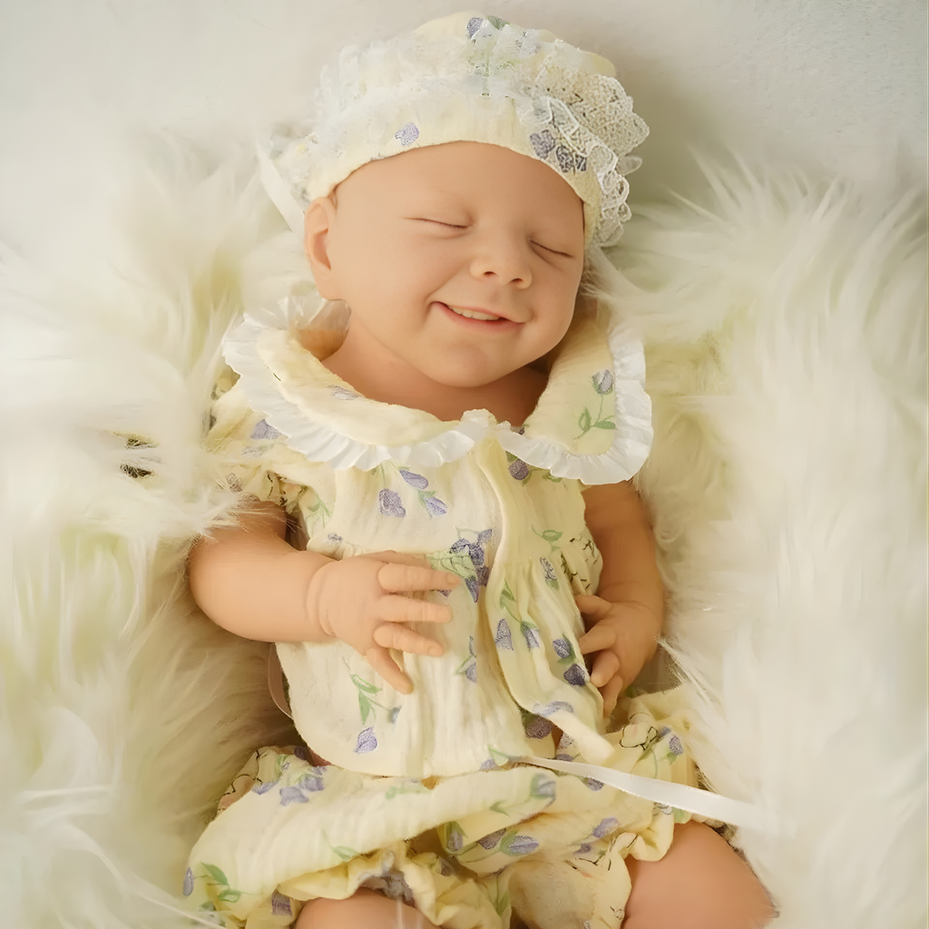 13" Realistic Full Silicone Baby Doll – Lifelike Newborn Sleeping Girl in Yellow Floral Dress