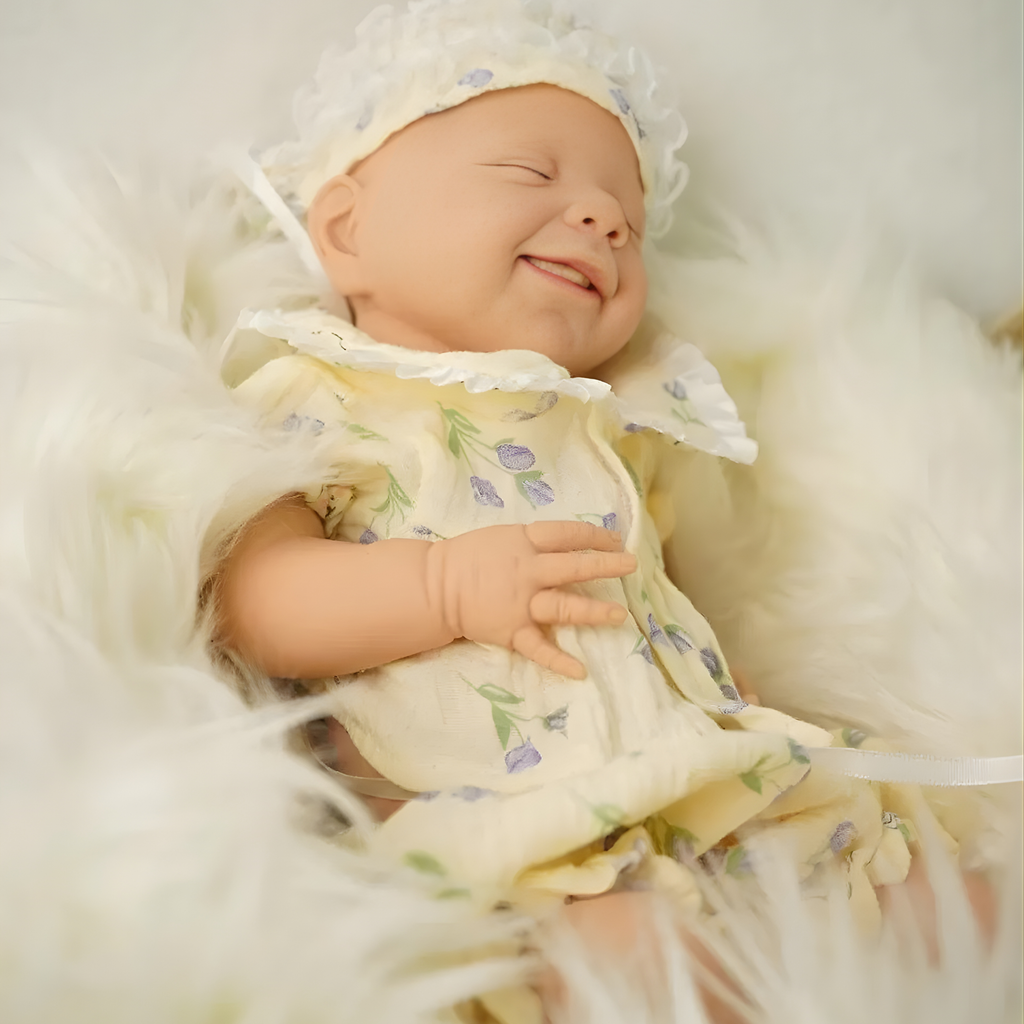 13" Realistic Full Silicone Baby Doll – Lifelike Newborn Sleeping Girl in Yellow Floral Dress