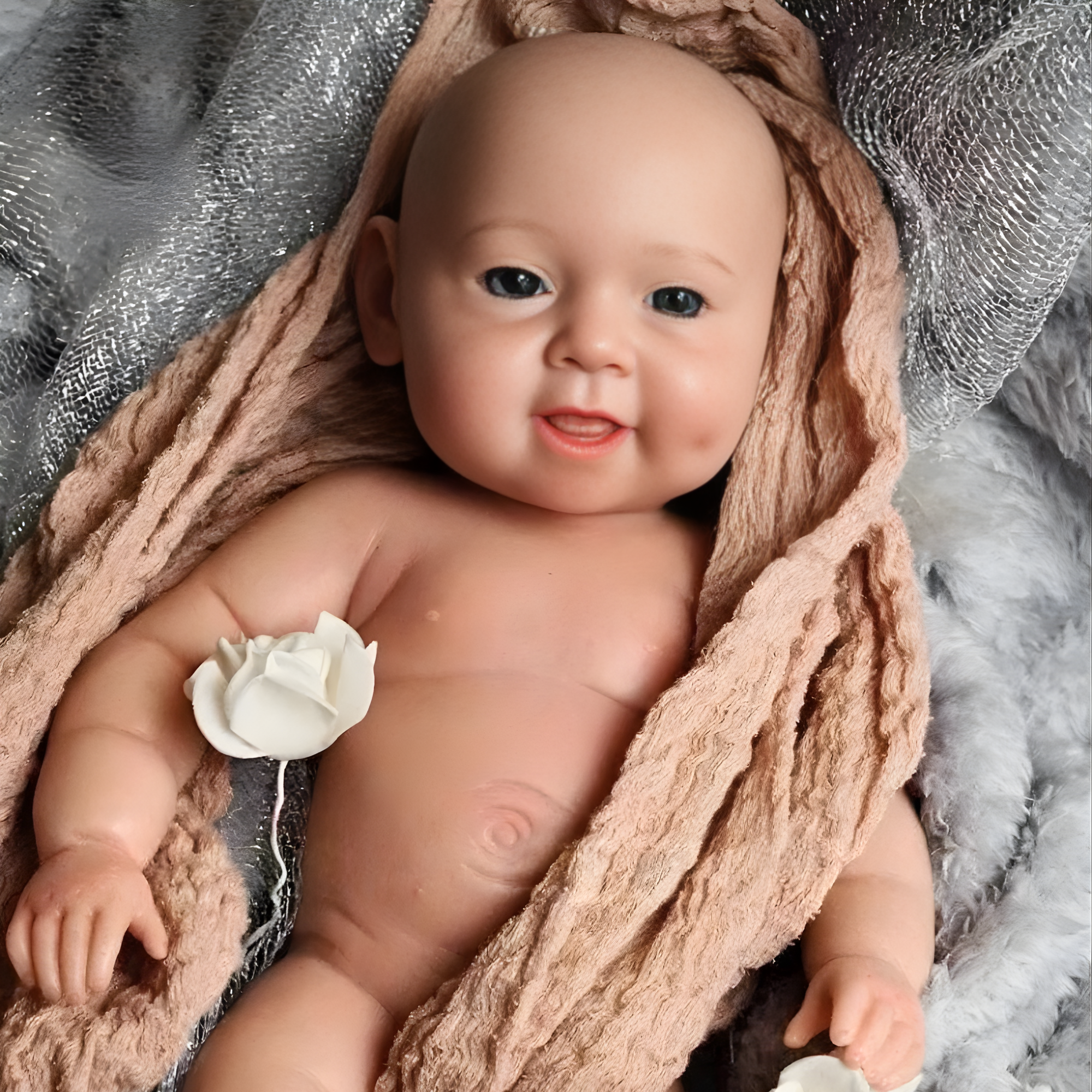 13" Realistic Full Silicone Baby Doll – Lifelike Newborn Boy with Smiling Face
