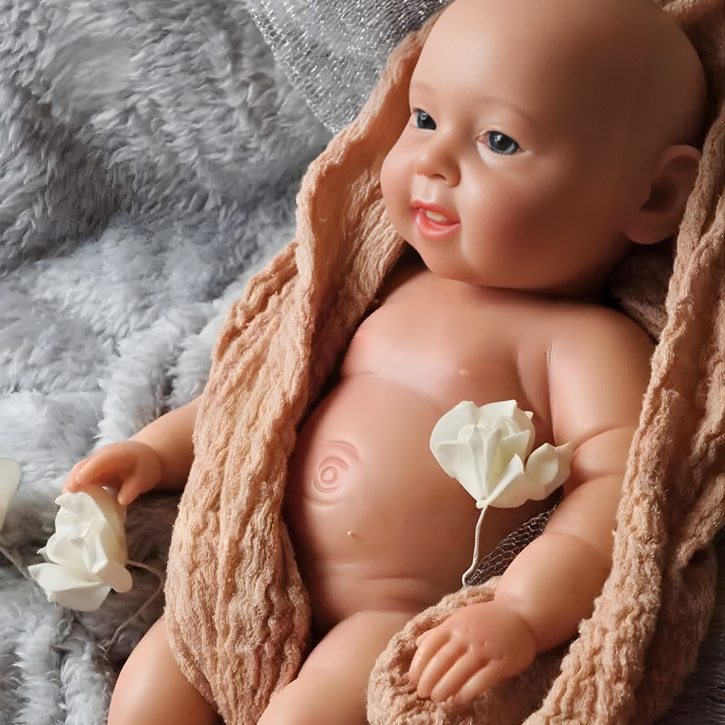 13" Realistic Full Silicone Baby Doll – Lifelike Newborn Boy with Smiling Face