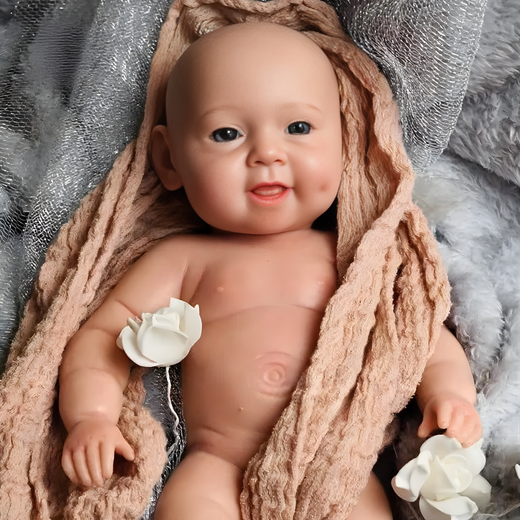 13" Realistic Full Silicone Baby Doll – Lifelike Newborn Boy with Smiling Face