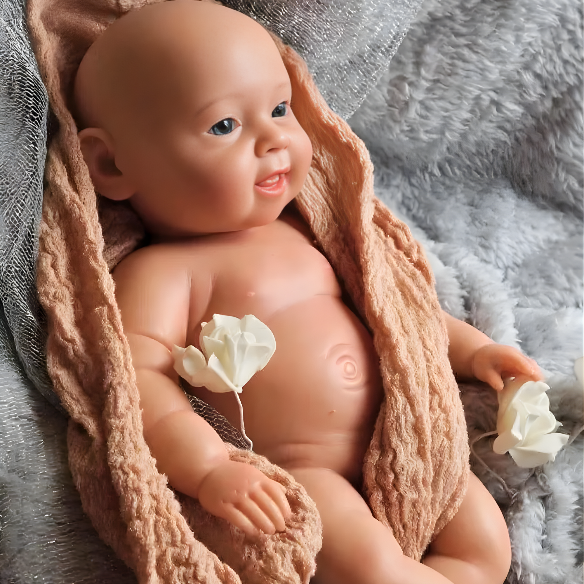 13" Realistic Full Silicone Baby Doll – Lifelike Newborn Boy with Smiling Face