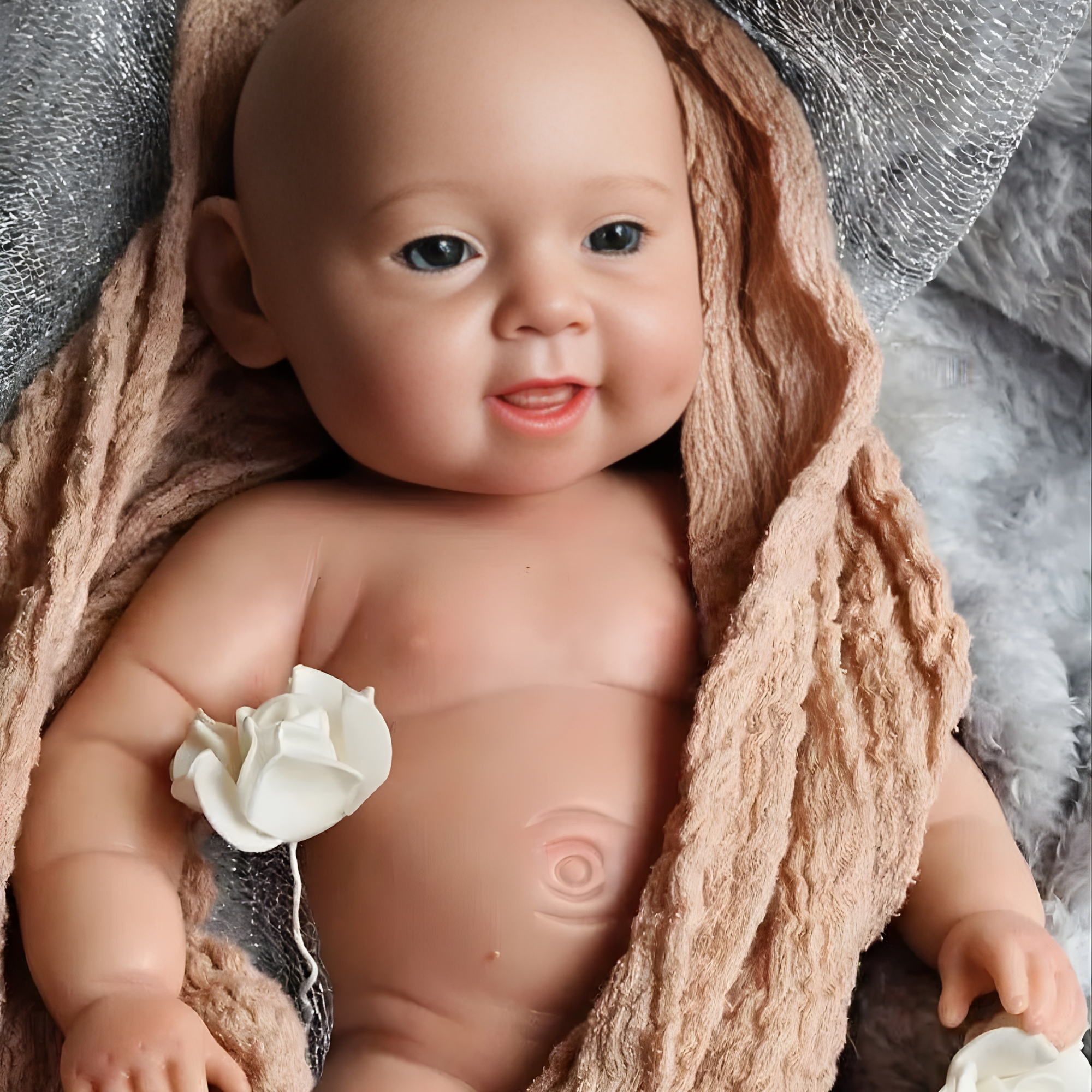 13" Realistic Full Silicone Baby Doll – Lifelike Newborn Boy with Smiling Face